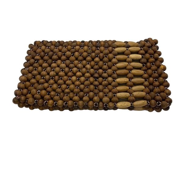 Vintage Wooden Beaded Clutch Small Fold Over Bag Purse Boho Bohemian Style - Picture 2 of 11